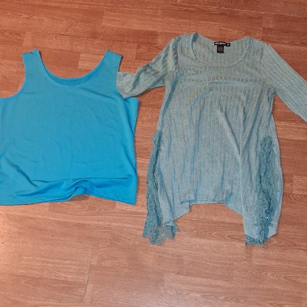 Teal Tank & Ribbed Light Sweater